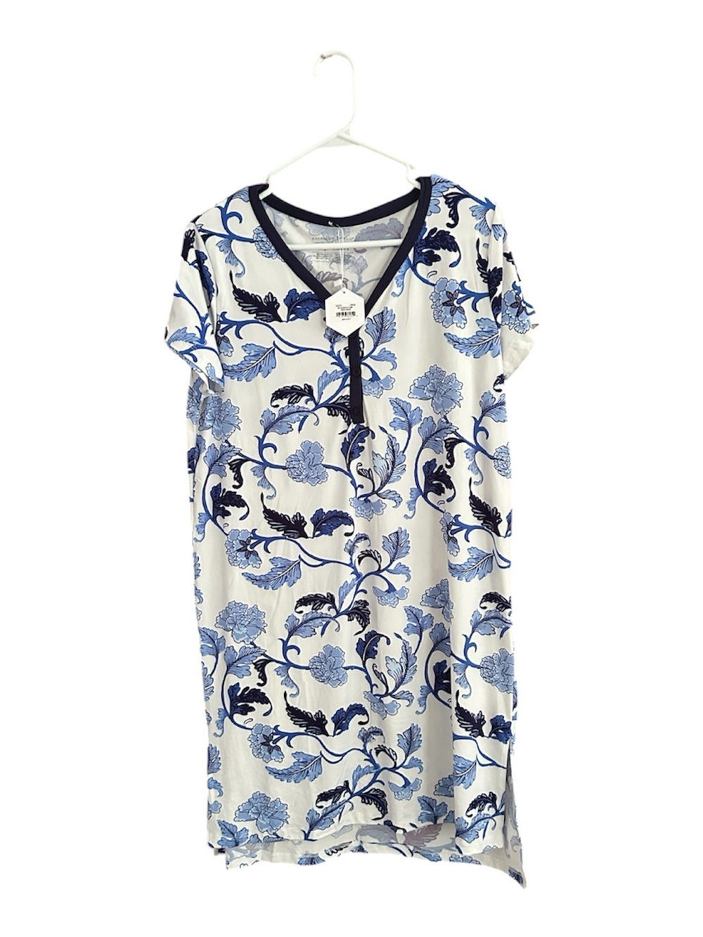 Amanda Blu Nightgown NWT Large Blue White Floral Sleep Dress Soft Cozy